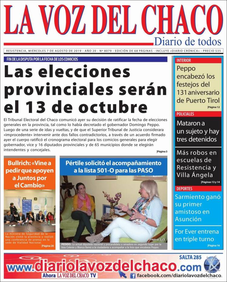 Portada de La Voz del Chaco (Argentina)