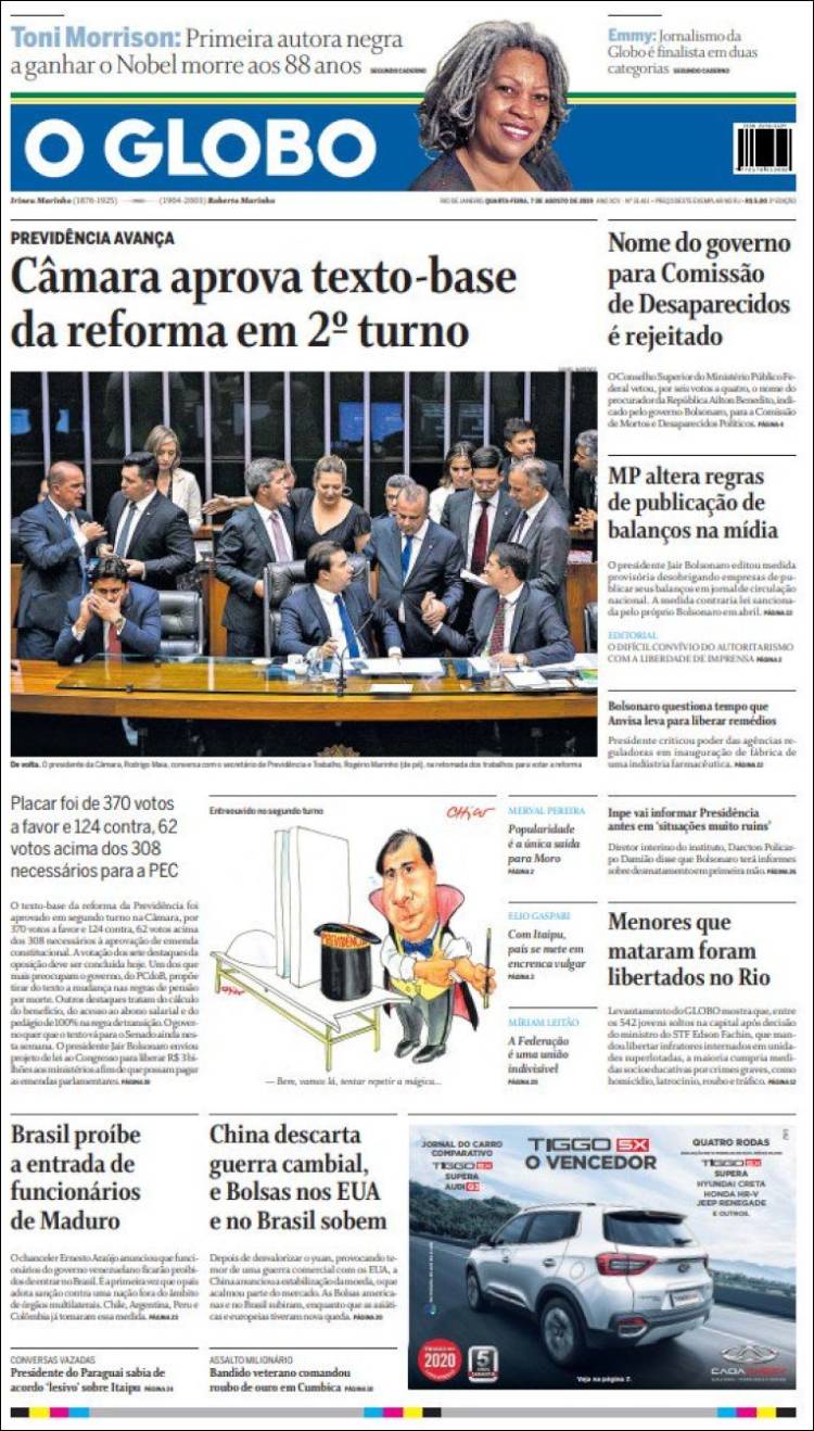 Portada de O Globo (Brasil)