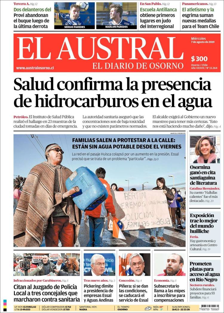 Portada de El Austral de Osorno (Chile)