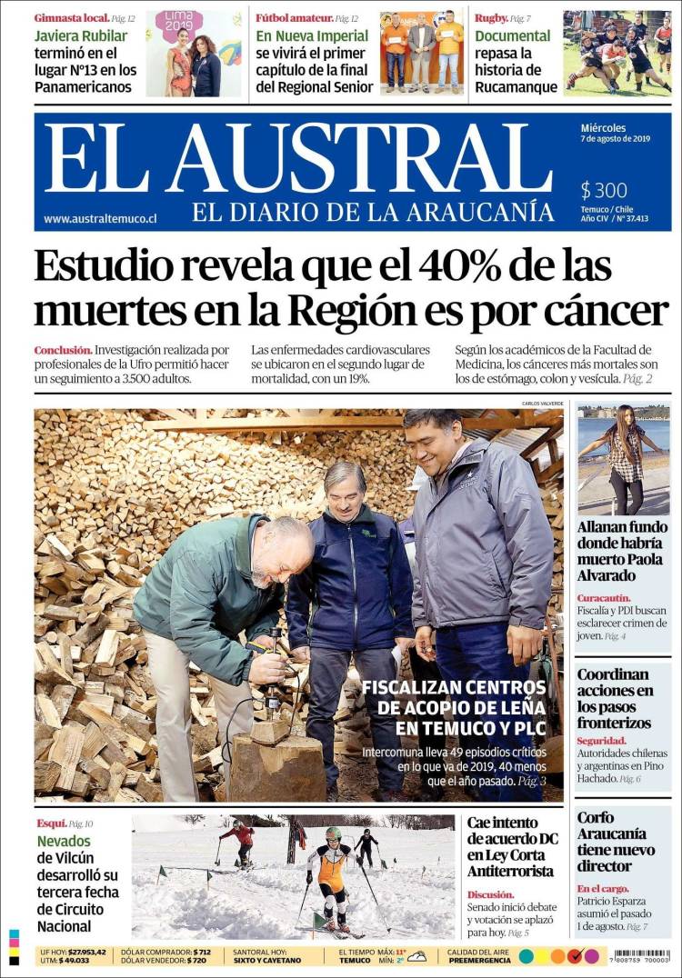 Portada de El Austral de Temuco (Chile)