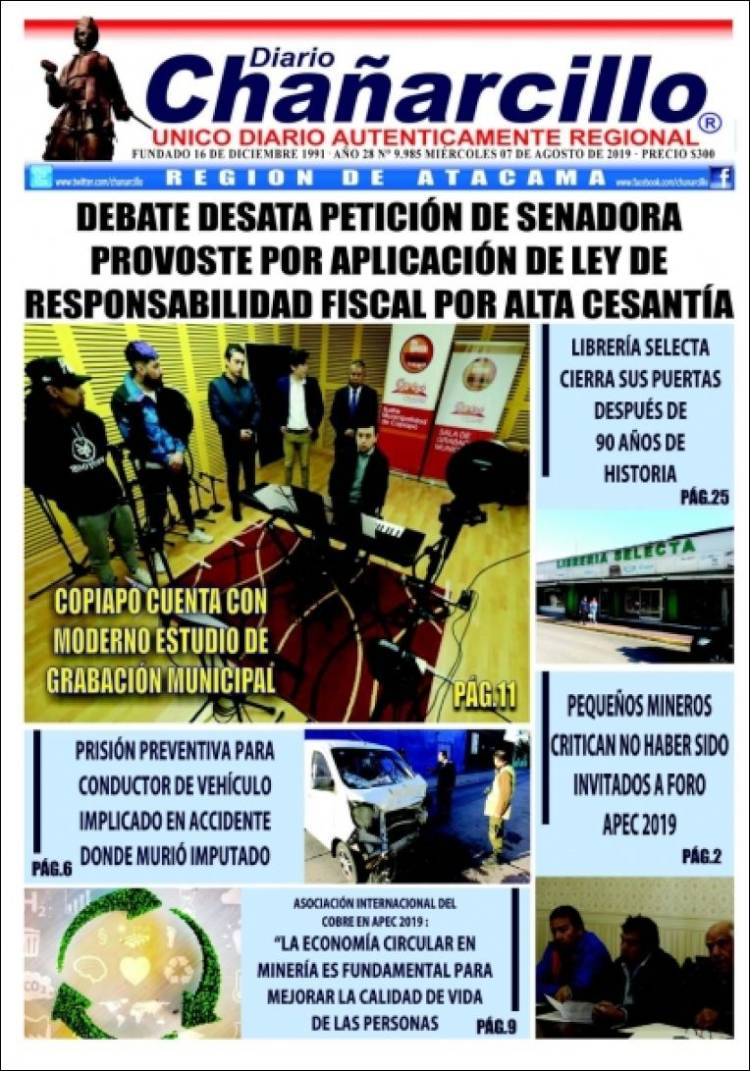 Portada de Diario Chañarcillo (Chile)