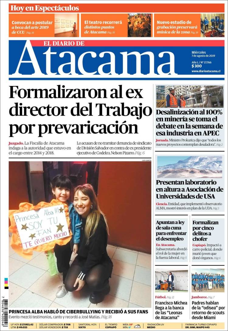 Portada de Diario de Atacama (Chile)