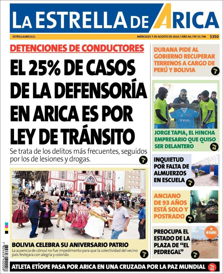 Portada de La Estrella de Arica (Chile)