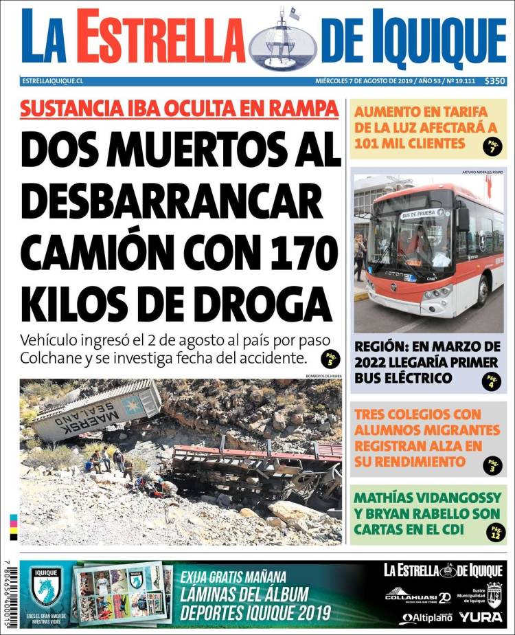 Portada de La Estrella de Iquique (Chile)