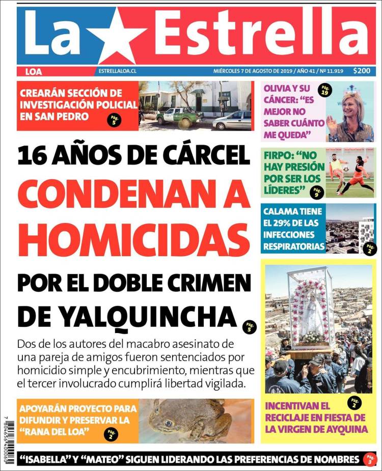 Portada de La Estrella de Loa (Chile)