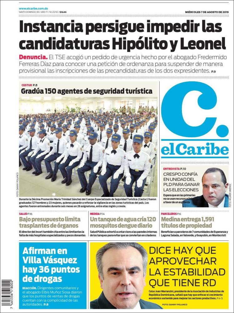Portada de El Caribe (R. Dominicana)