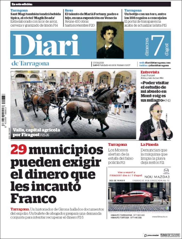 Portada de Diari de Tarragona (España)