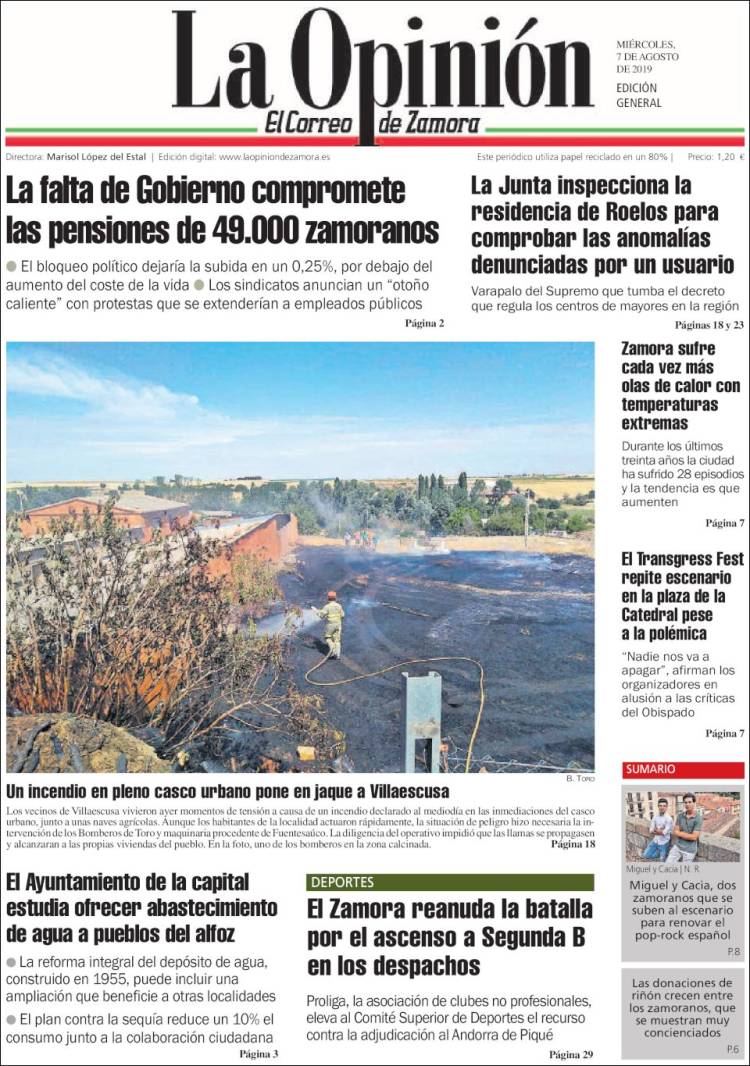 Portada de La Opinión - El Correo de Zamora (España)