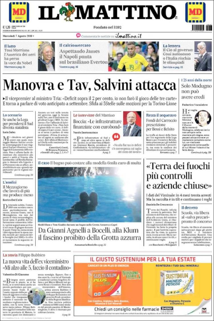 Portada de Il Mattino (Italia)