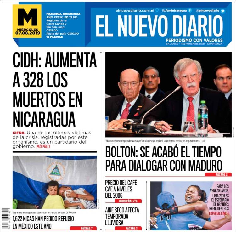 Portada de El Nuevo Diario (Nicaragua)