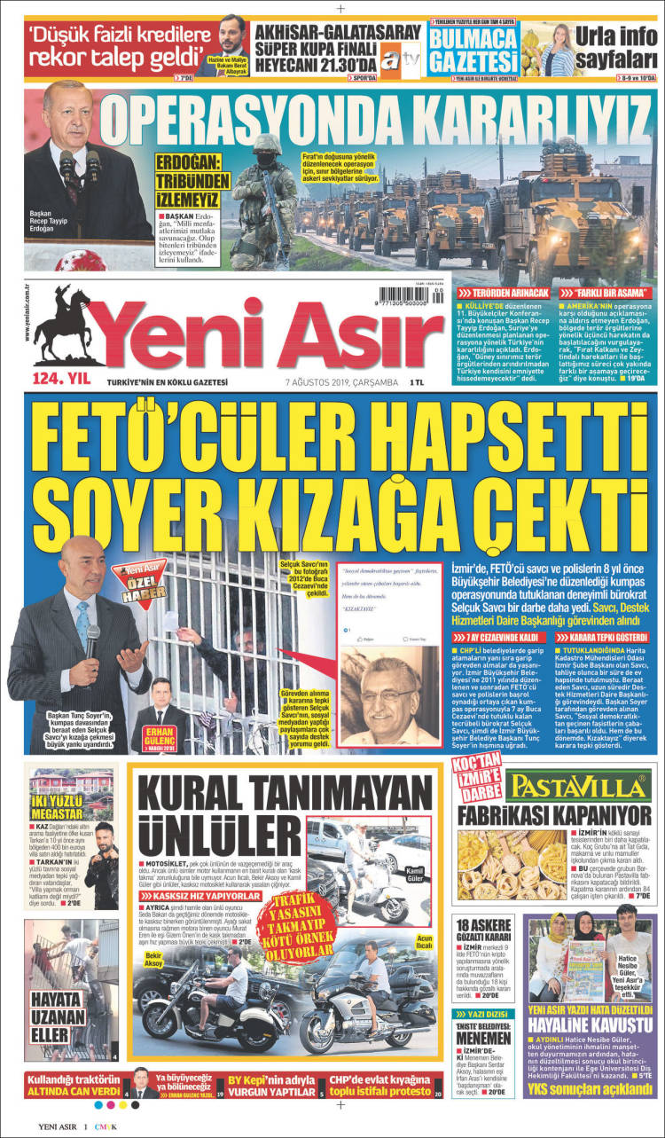 Portada de Yeni Asır (Turqu&iacute;a)
