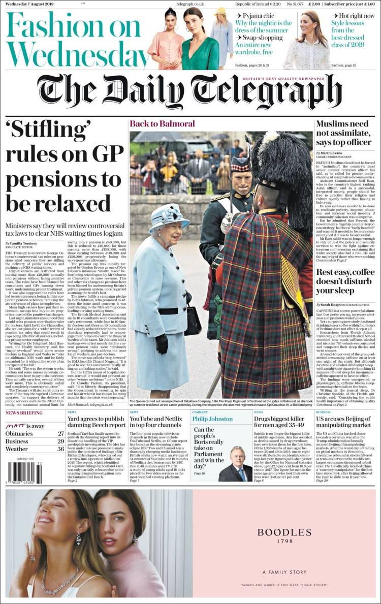 Portada de Daily Telegraph (Reino Unido)
