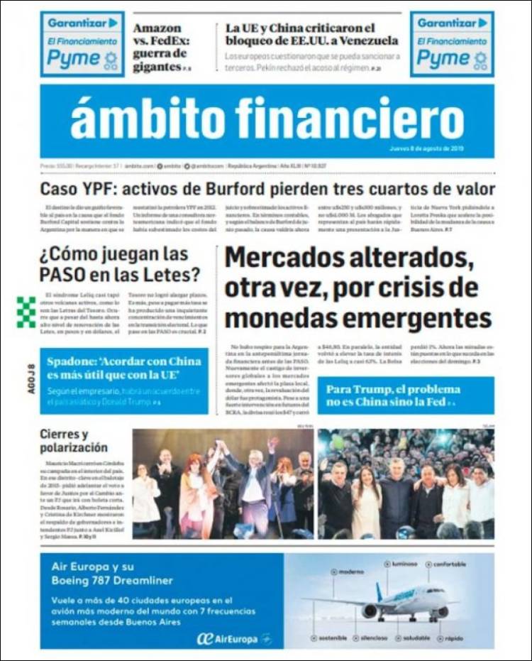 Portada de Diario Ambito Financiero (Argentina)