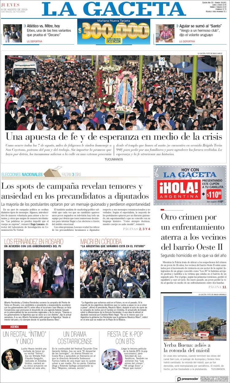 Portada de La Gaceta (Argentina)