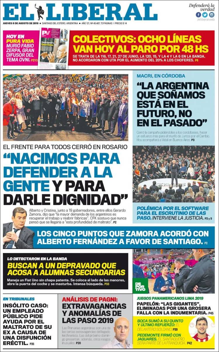 Portada de Diario El Liberal (Argentina)
