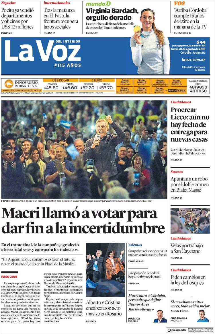 Portada de La Voz del Interior (Argentina)