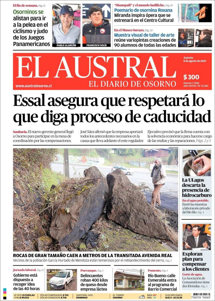 Portada de El Austral de Osorno (Chile)