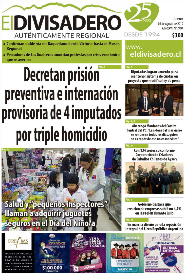 Portada de Diario El Divisadero (Chile)