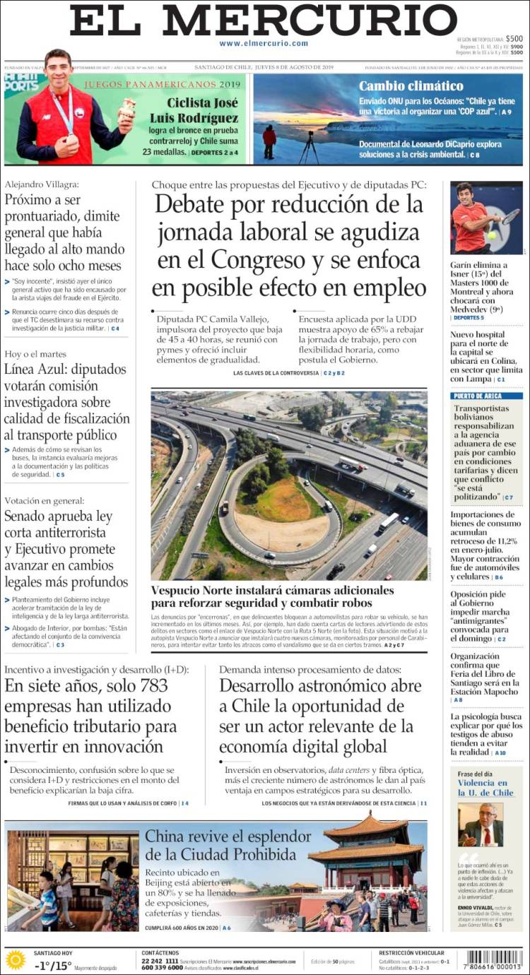 Portada de El Mercurio (Chile)