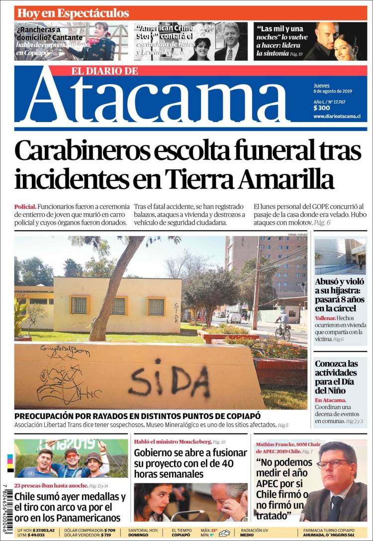 Portada de Diario de Atacama (Chile)