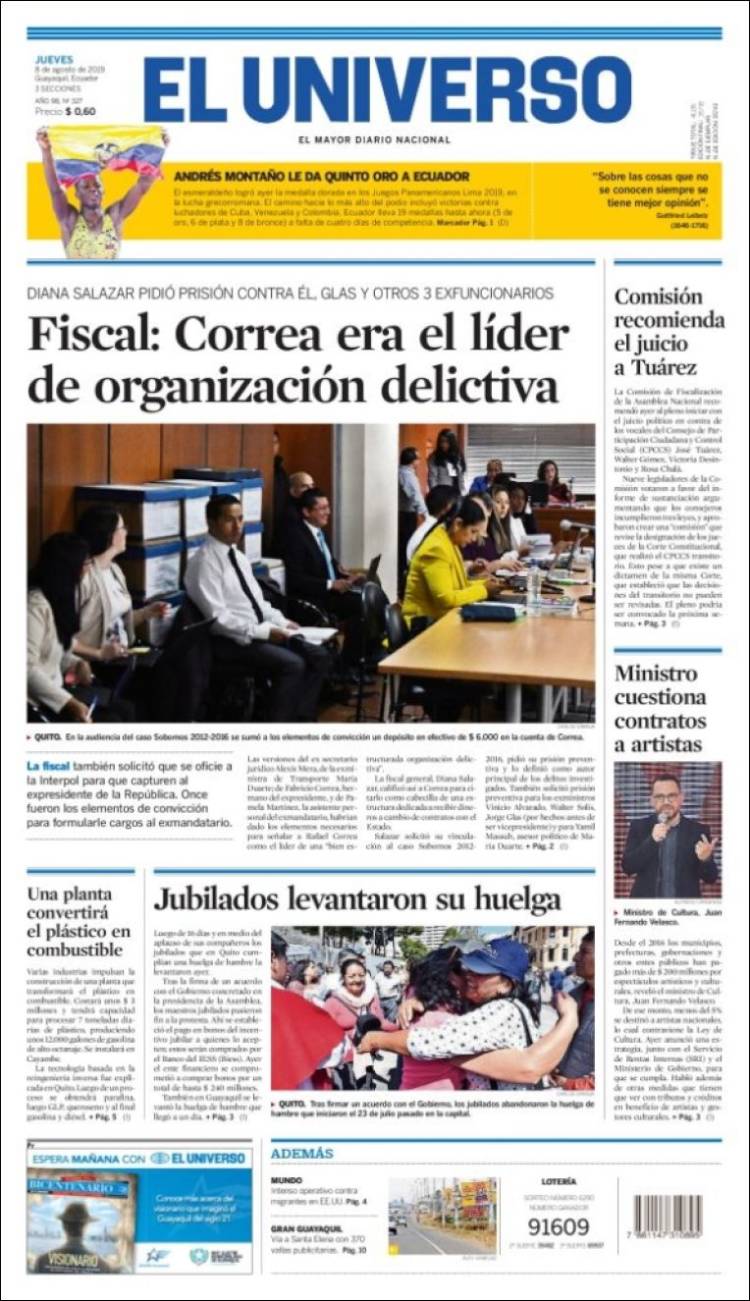 Portada de El Universo - Ecuador (Ecuador)