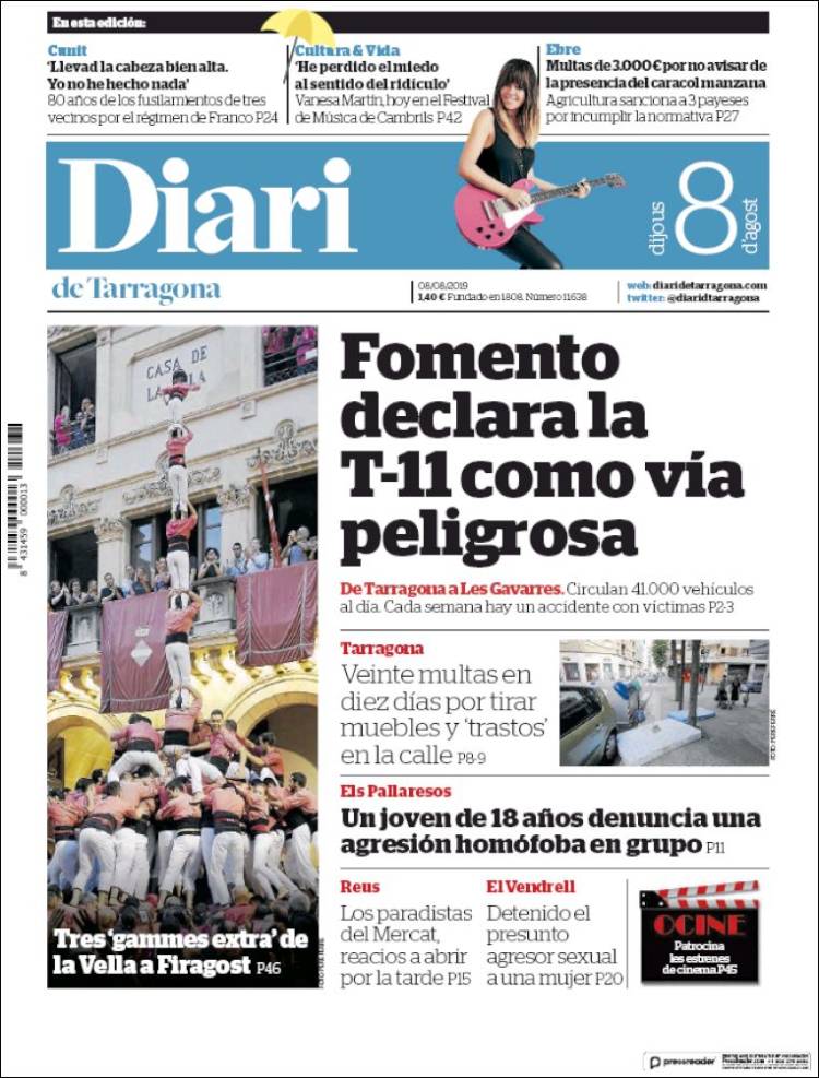 Portada de Diari de Tarragona (España)