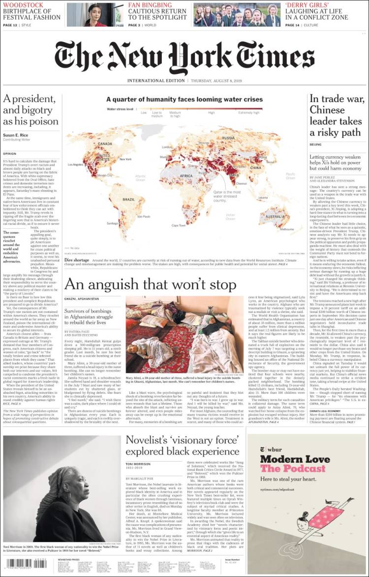 Portada de International New York Times (Europa)