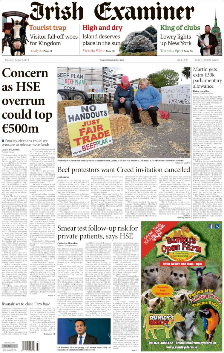 Portada de Irish Examiner (Irlanda)