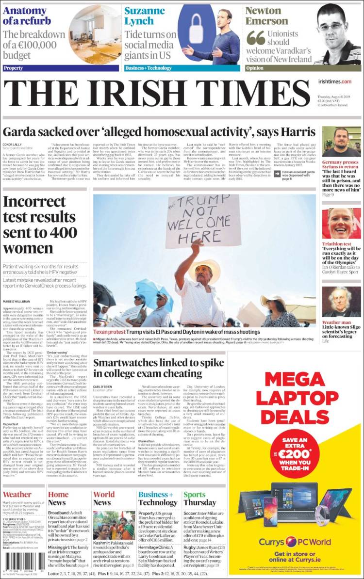 Portada de Irish Times (Irlanda)