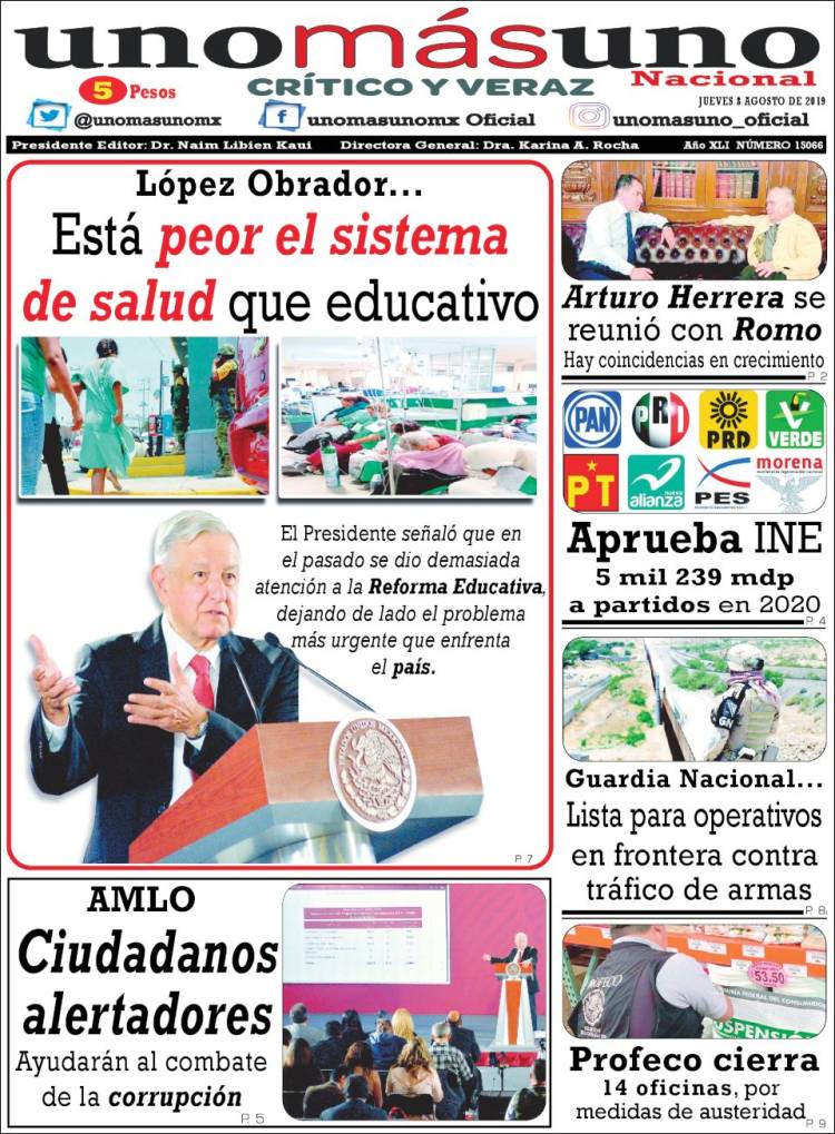 Portada de unomásuno (M&eacute;xico)