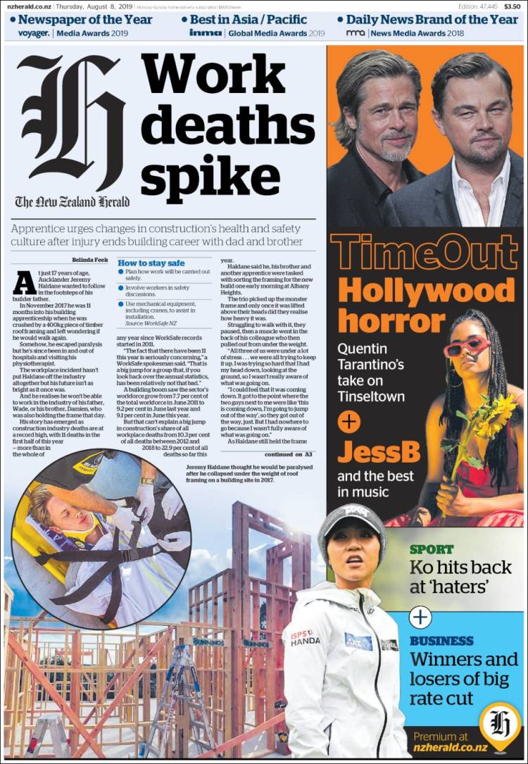 Portada de The New Zealand Herald (Nueva Zelanda)