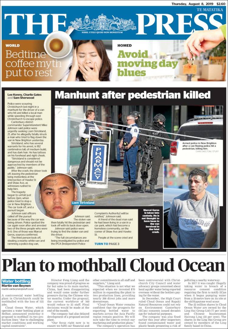 Portada de The Press (Nueva Zelanda)