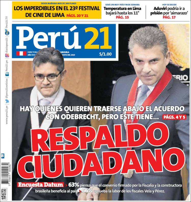 Portada de Perú 21 (Per&uacute;)