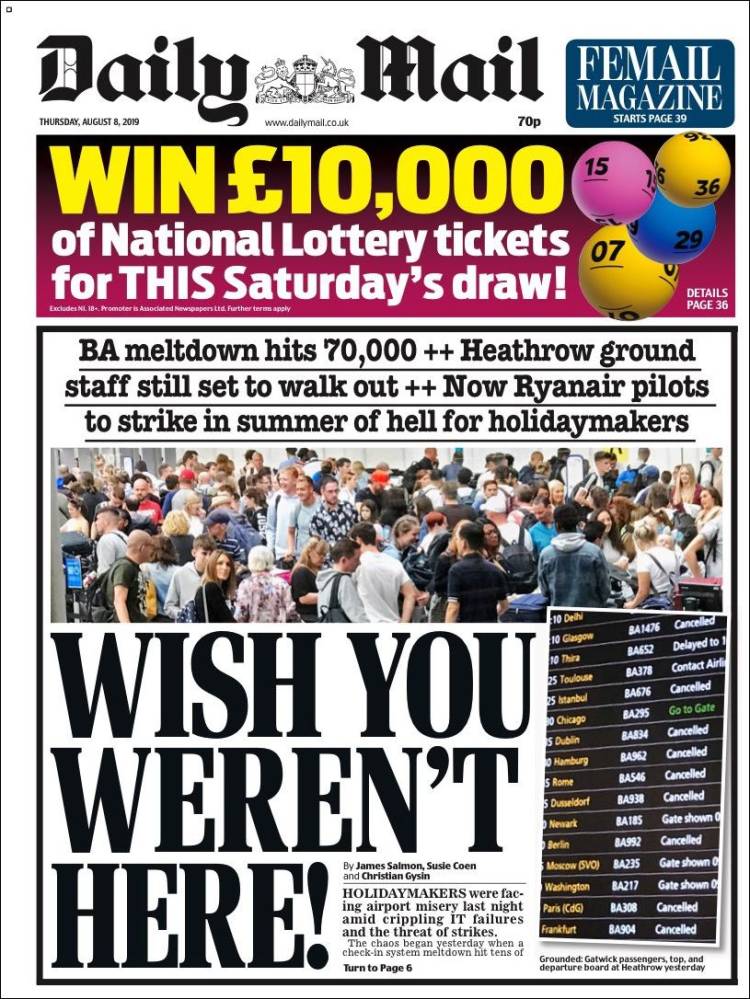 Portada de Daily Mail (Reino Unido)