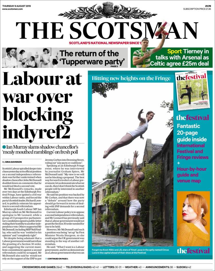 Portada de The Scotsman (Reino Unido)