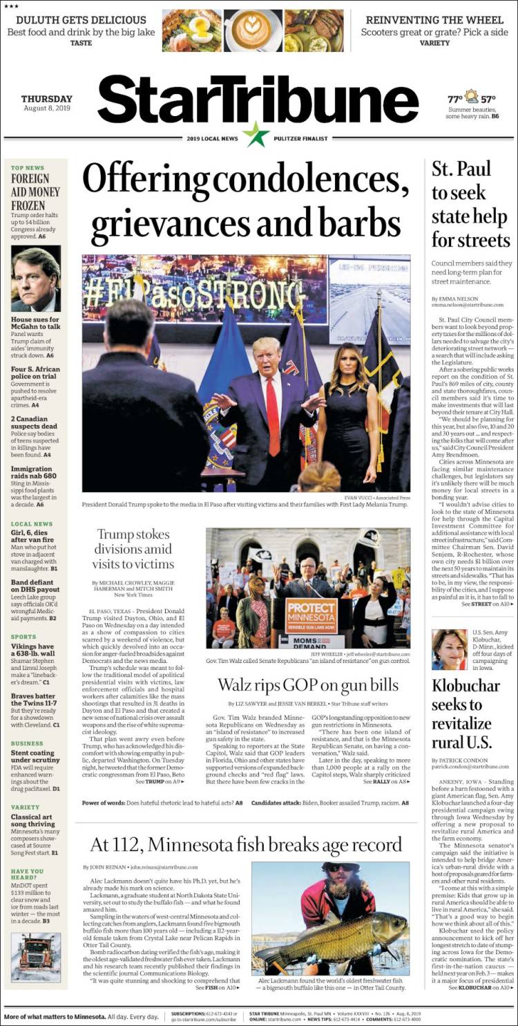 Portada de Star Tribune (USA)