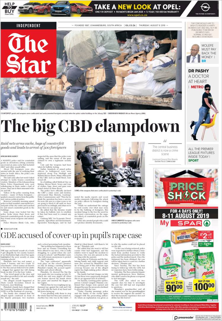 Portada de The Star (Sud&aacute;frica)