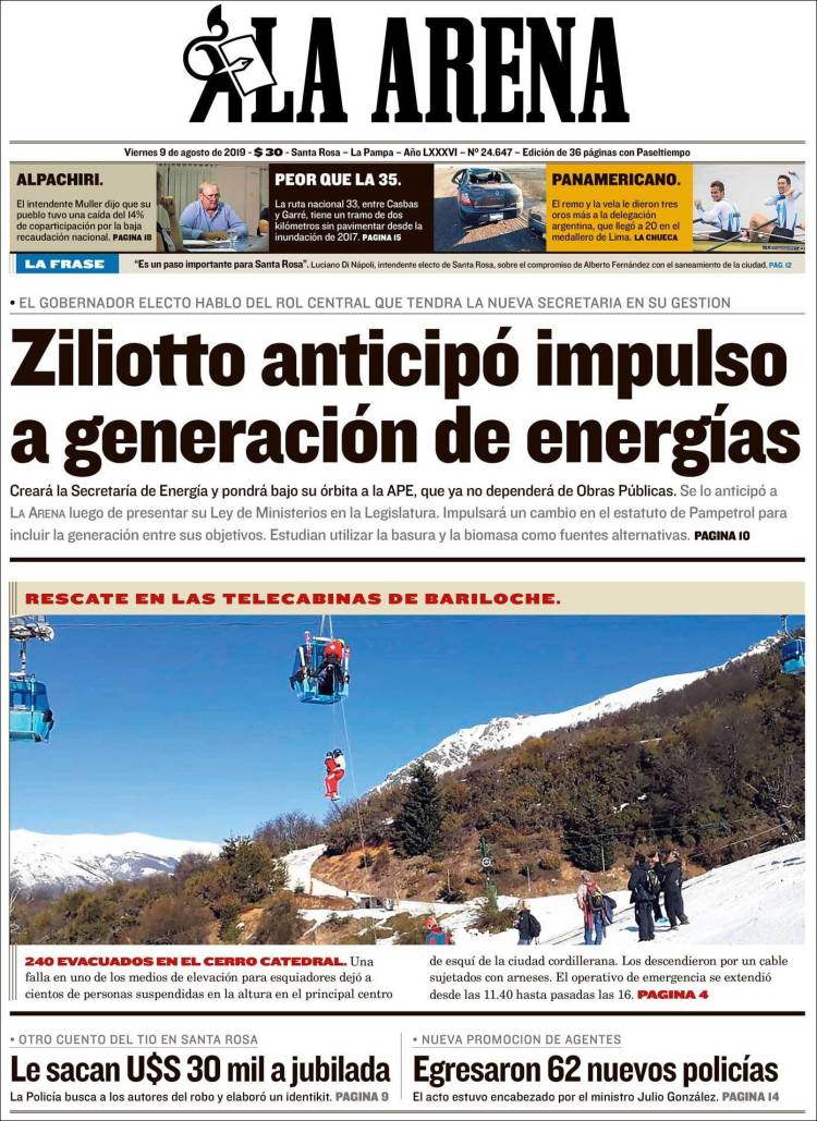 Portada de Diario La Arena (Argentina)