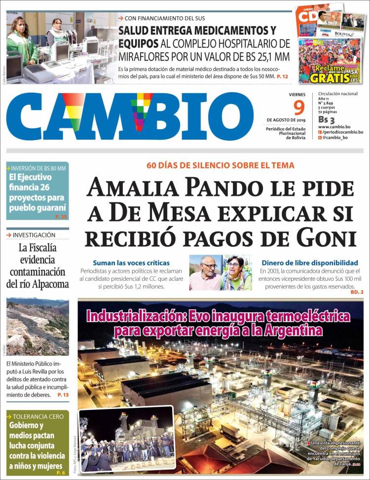 Portada de Cambio (Bolivia)