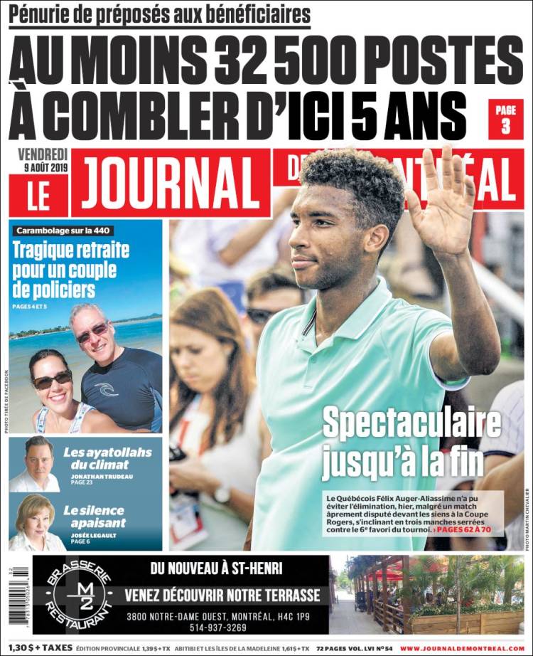 Portada de Le Journal de Montréal (Canada)