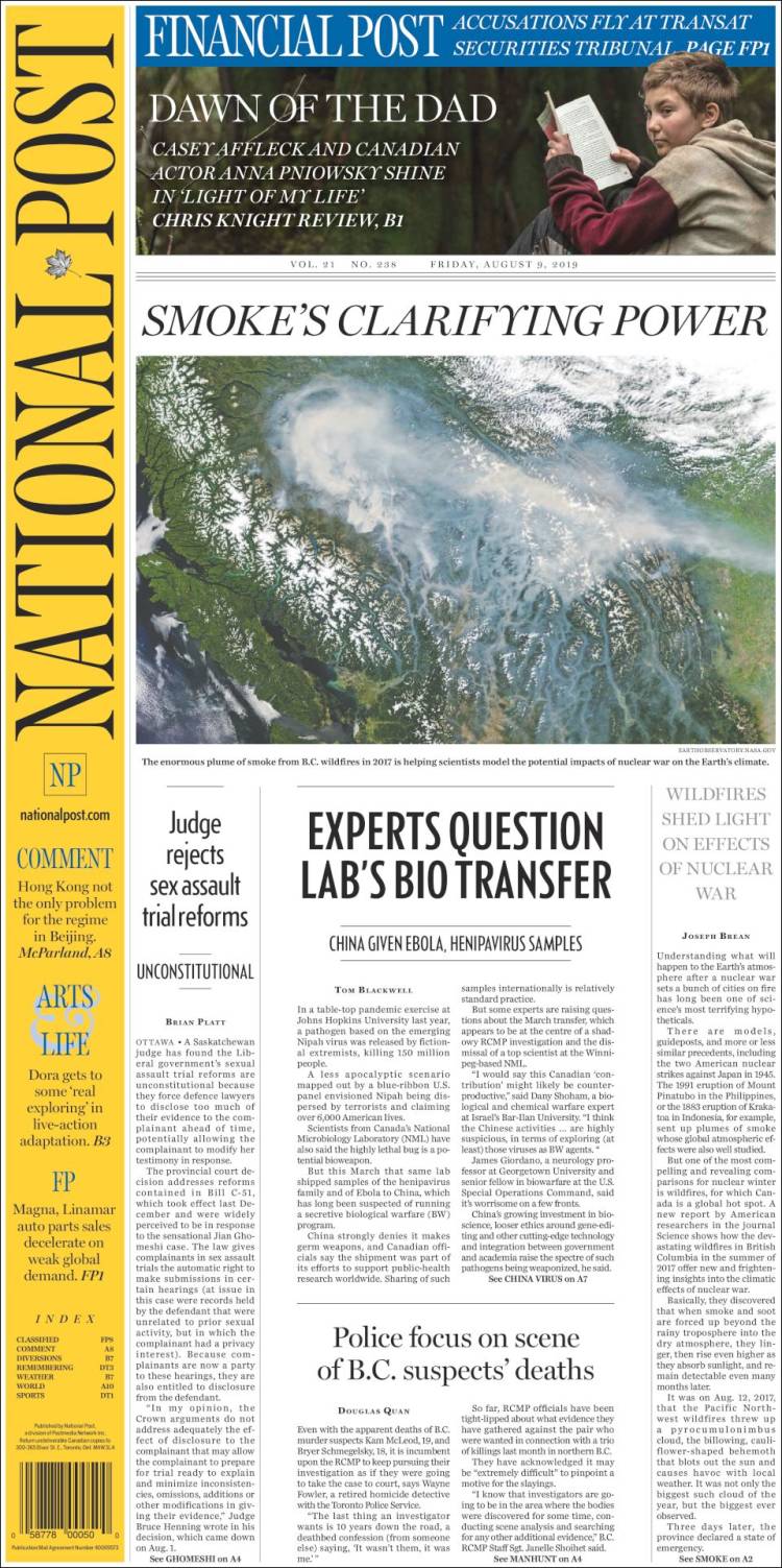 Portada de The National Post (Canada)