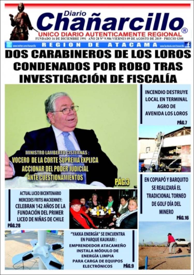 Portada de Diario Chañarcillo (Chile)