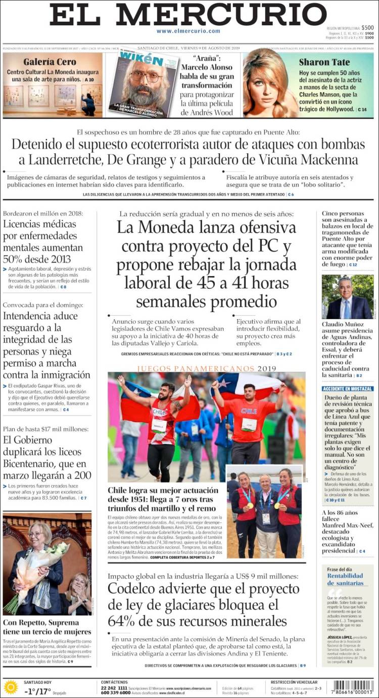 Portada de El Mercurio (Chile)