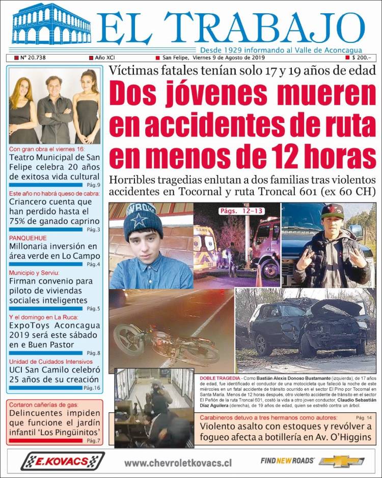 Portada de El Trabajo (Chile)