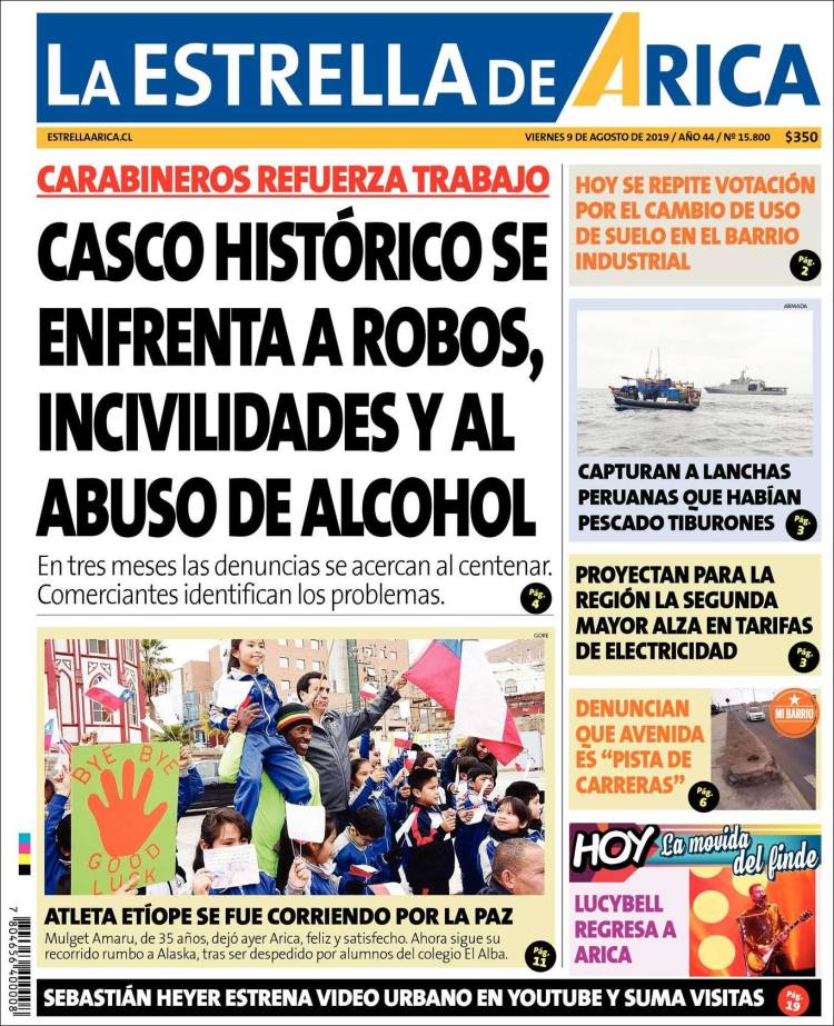 Portada de La Estrella de Arica (Chile)