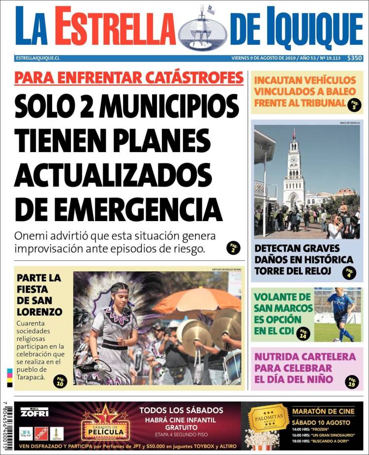 Portada de La Estrella de Iquique (Chile)