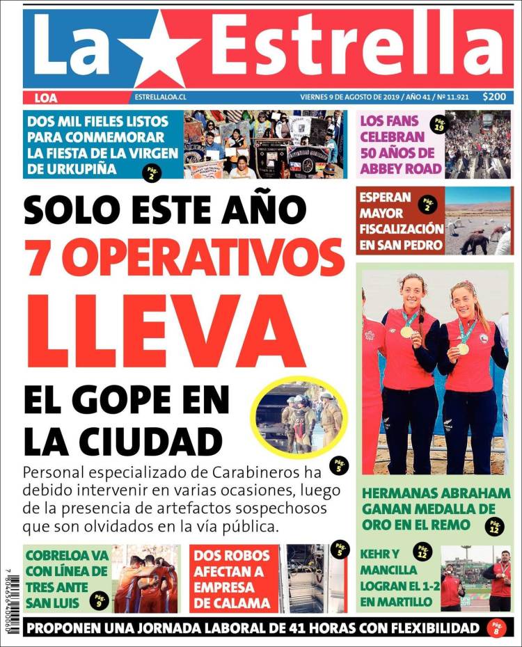 Portada de La Estrella de Loa (Chile)