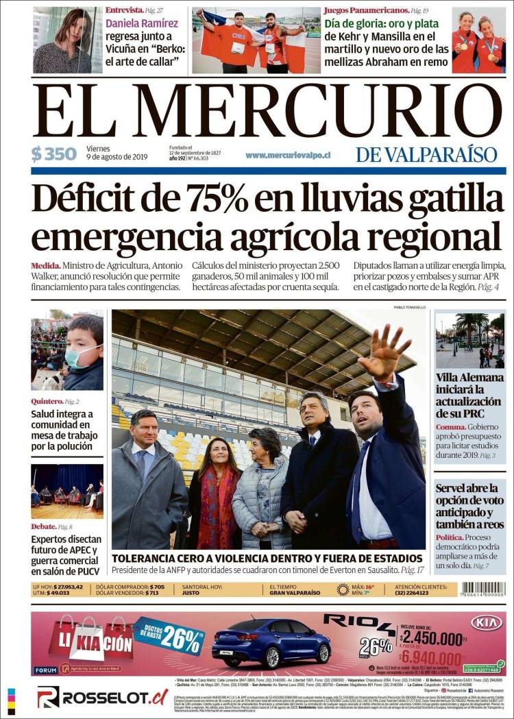 Portada de Mercurio de Valparaiso (Chile)