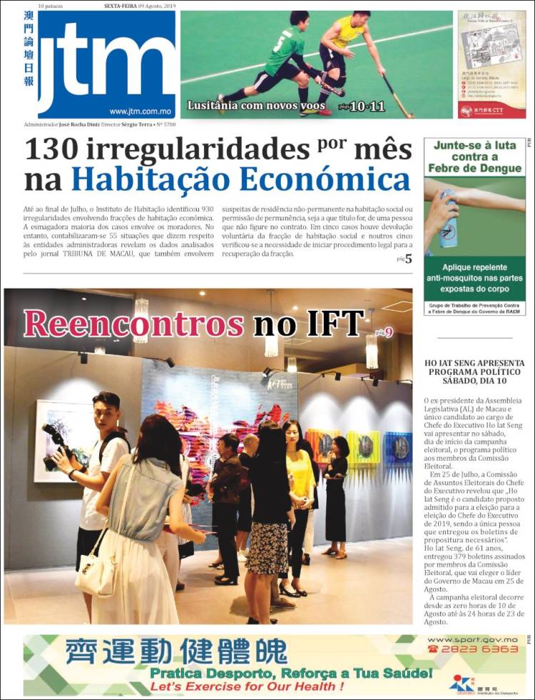 Portada de Jornal Tribuna de Macau (China)