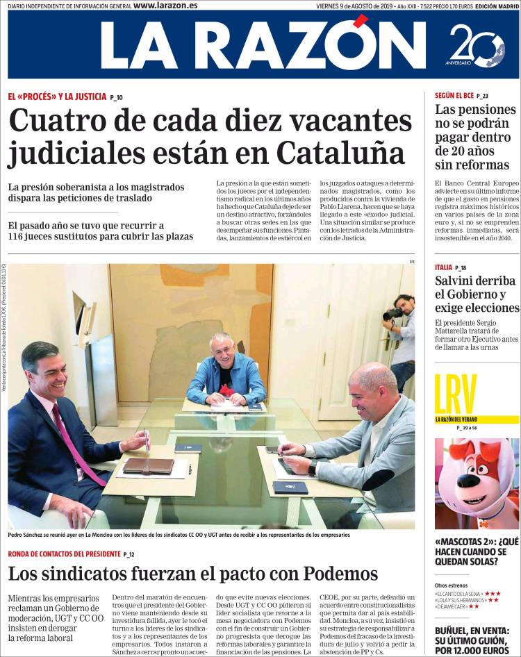 Portada de La Razón (España)